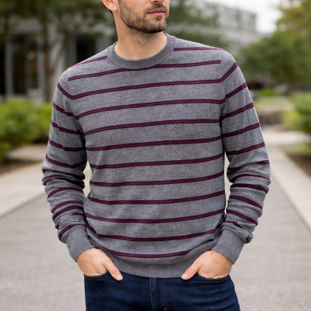 Calvin Klein Merino Wool Blend Sweater Men’s Large Gray Stripe